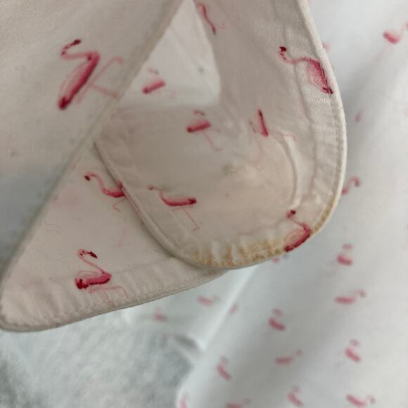 Bar III Organic Cotton Button Shirt Mens L 16 White Pink Flamingos Long Sleeve - Picture 8 of 10